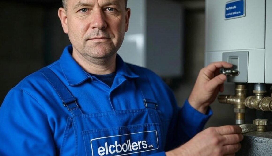 Gas Safe engineer servicing a combi boiler in a North London kitchen for ELC Boilers