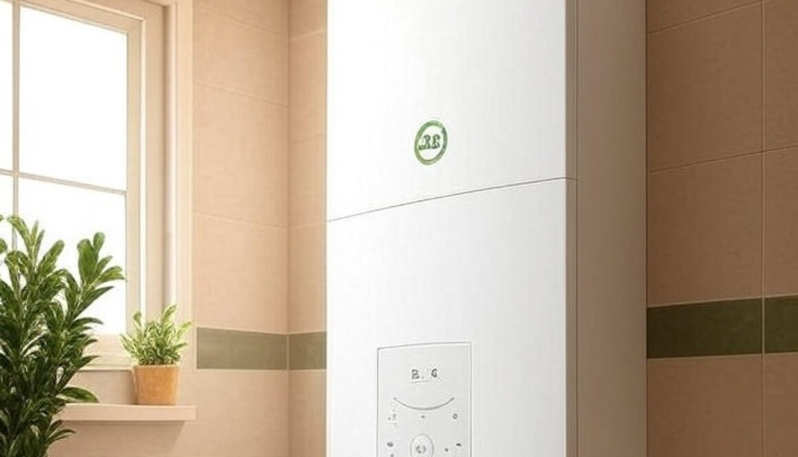 Modern wall-mounted electric boiler in a UK home with smart thermostat controls for energy-efficient heating in 2025.