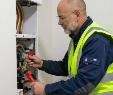Modern hybrid heating system with an air-source heat pump and gas boiler for a future-proof UK home.